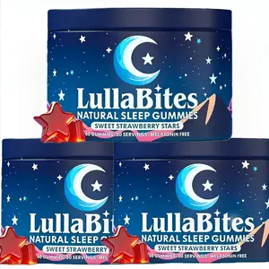 LullaBites 3 bottle Natural Sleep Gummies - 30 Servings-Sweet Strawberry Stars (Melatonin Free)