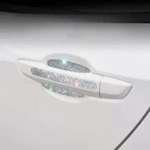Rhinestone Decor Car Door Handle Protective Sticker, Shiny Car Door Handle Decorative Decal, Car Exterior Accessories For Women, Sticker For Cars