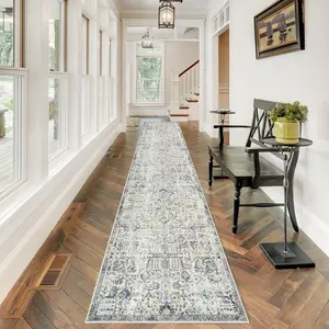 Washable Runner Rug 2'6x12 - Vintage Hallway Area Rug Non Slip Stain Resistant Rugs for Kitchen Living Room Bedroom Laundry Room Mat Distressed Rug Floor Carpet Runner for Bathroom 2.6x12 Brown