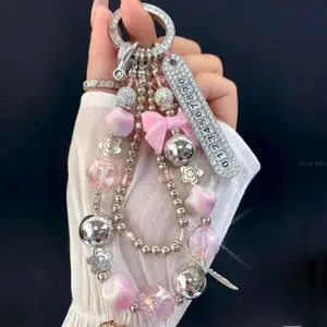 2026 Luxury Beaded Wristlet – Rhinestone Butterfly Phone Charm for Cases, Bags & Car Keys, Trendy TikTok New Year Gift