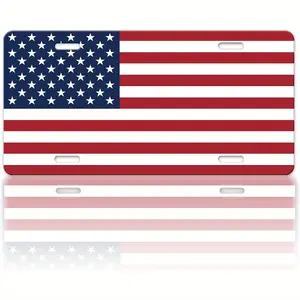 Classic American Flag License Plate Red Blue White USA Flag- Aluminum- 6x12-inch polished metal standard plate, easy to install, Men's/ Women's car plate, car trim accessories, license plate decor, for decor only