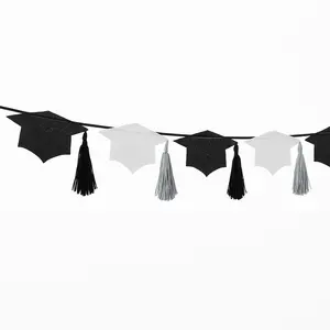 White Grad Cap and Tassel Banner - Perfect Graduation Decoration