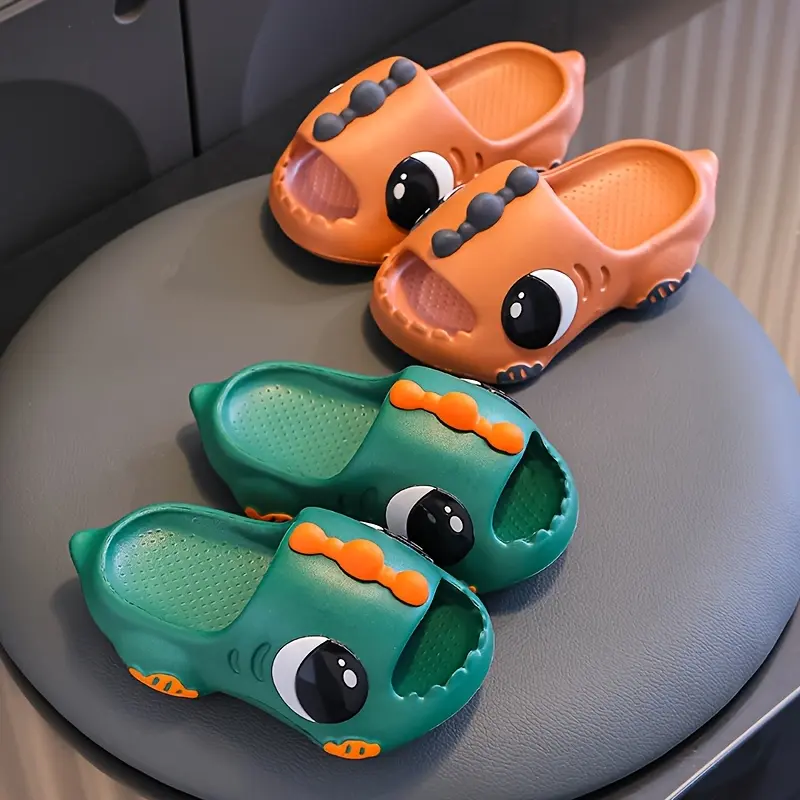 Toddler Kids 3D Dinosaur Clog Slippers Cute Big Eye Cartoon Design Non‑Slip Soft EVA Slip‑On Sandals Indoor Outdoor Summer Footwear