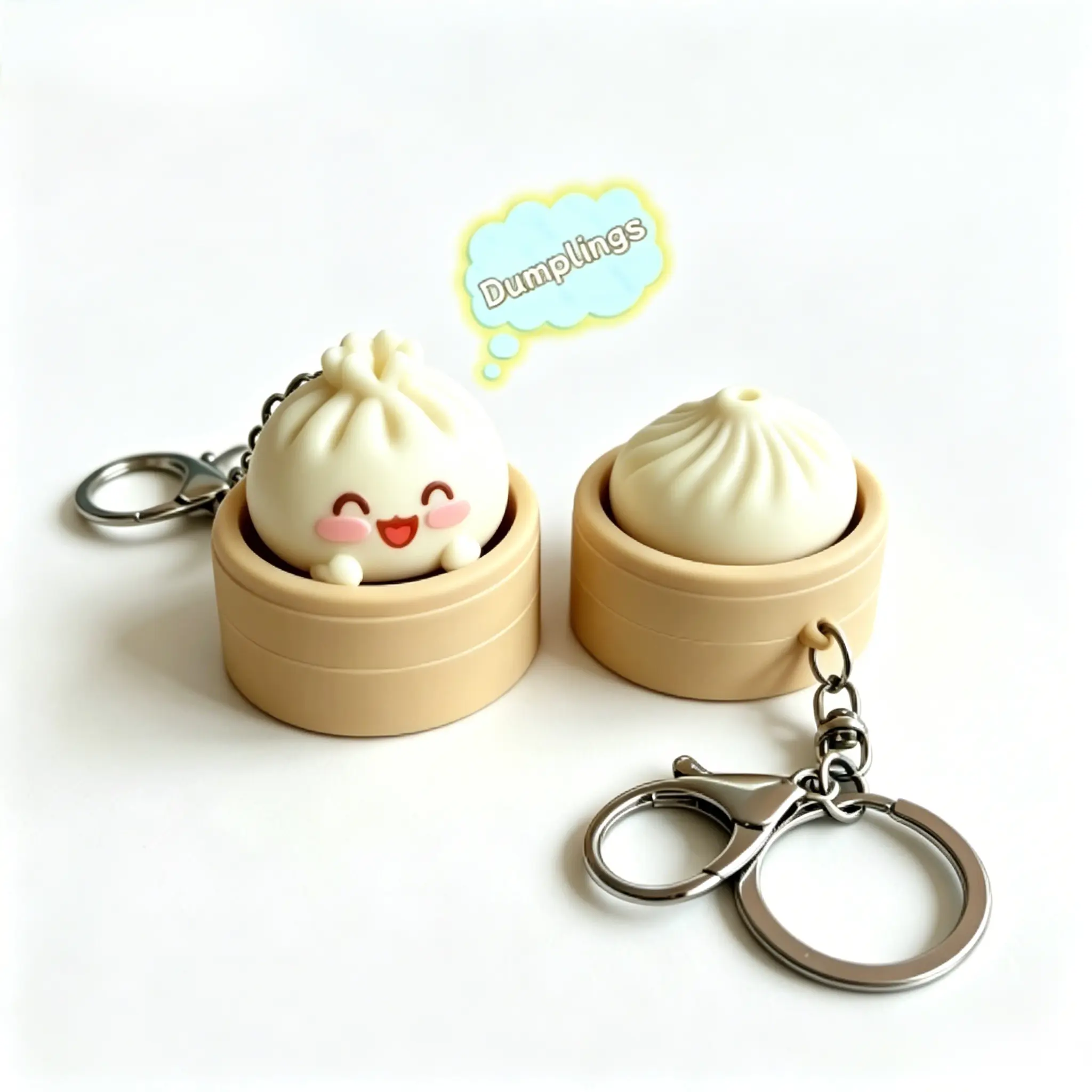 1pc Cute Mini Dumpling Keychain –  Stress-relief Pressable Clicker Keychain for Focus Boost，PVC Food-Shaped Charm，for Daily Use, Party & Gifting