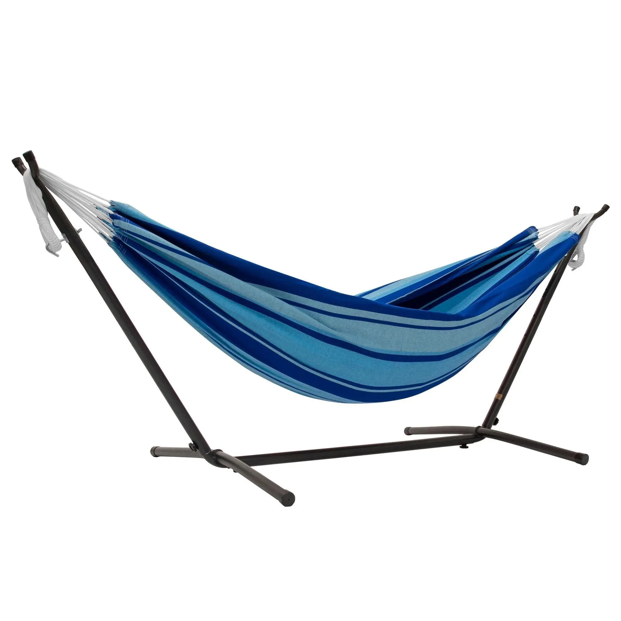 Vivere Double Cotton Hammock, Comfortable Daybed, Steel Stand, 9', Island Breeze