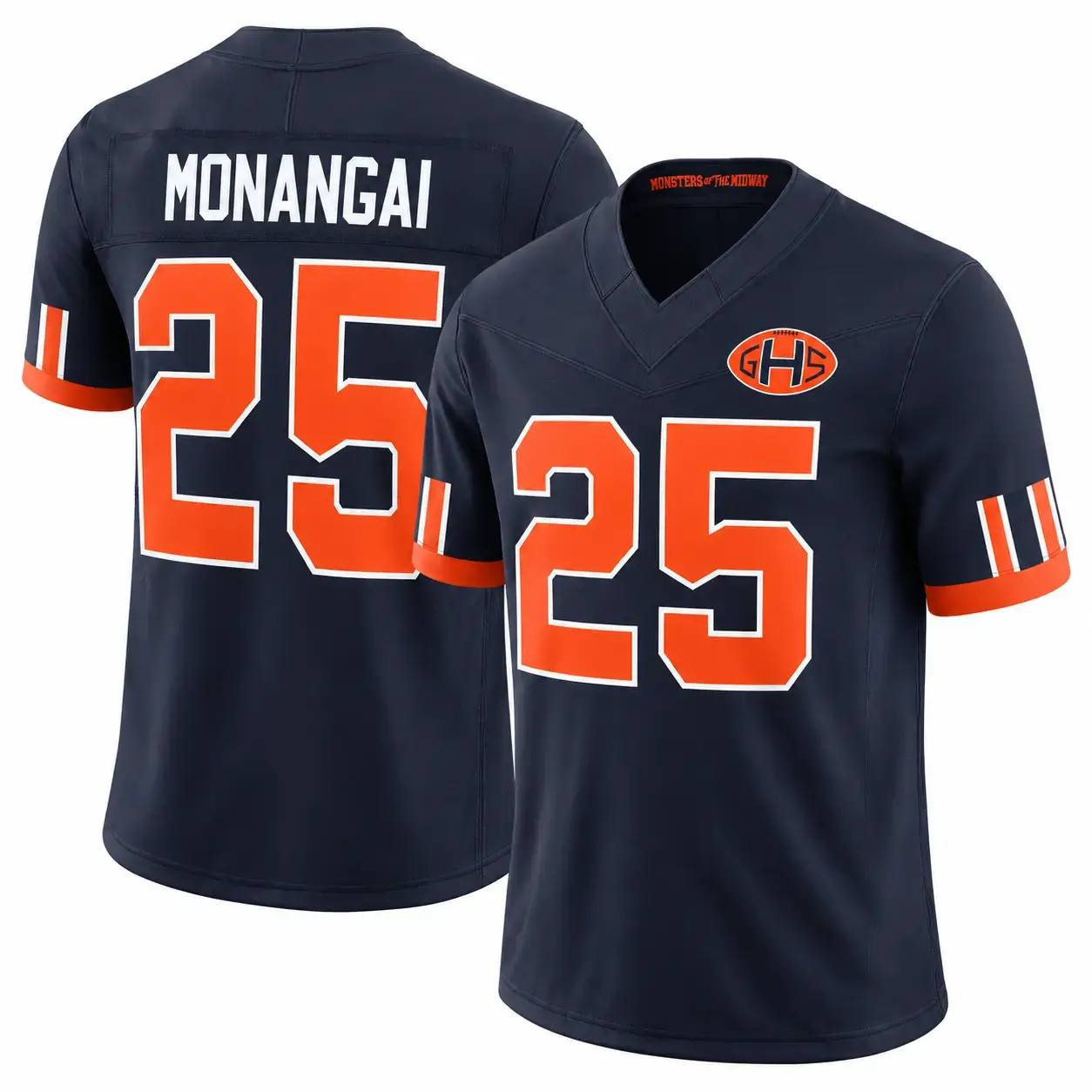 Custom Monangai #25 Football Jersey for Men and Women, Navy Blue Player Style Sports Shirt with Logo, Personalized Name & Number Game Day Jersey, American Football Fan Apparel, Stadium Streetwear Outfit, Gift for Football Fans & Collectors