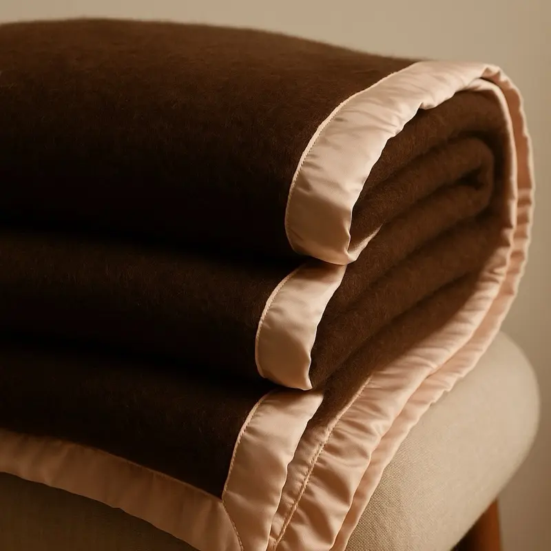 100% Extra Fine Wool Blanket Cozy Aesthetic Upgrade with Blush Silk Trim Super Warm Soft for Cozy Nights Perfect Christmas Gift