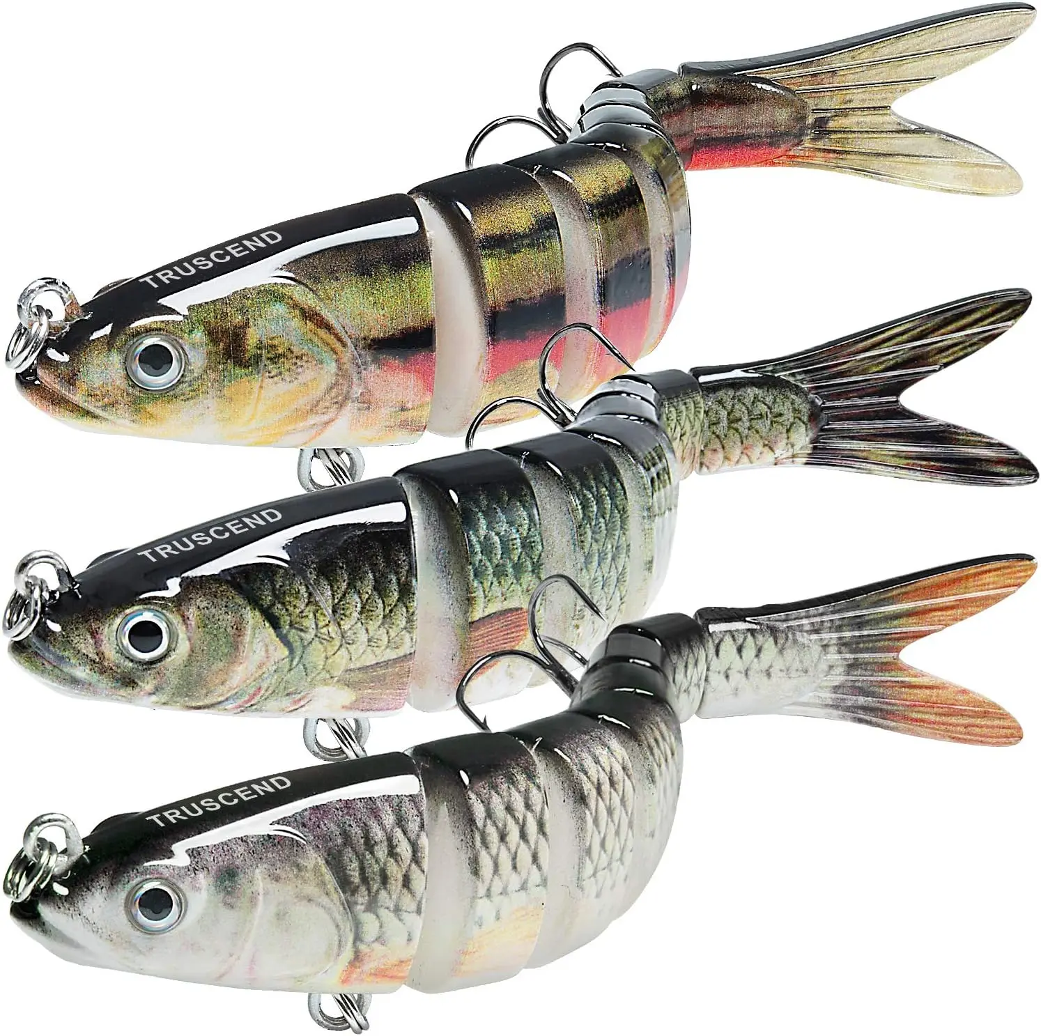 TRUSCEND Swimmax Easy Catch Sinking Treble Hook Fishing Lures with BKK Hooks - Wiggling, Vibrating, Rattling, Gurgling - Heavy-Duty Dyneema Fiber Jointed Swimbaits for Bass, Trout, Treble Hook Lures, Fishing Lure