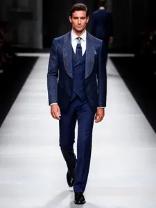 Men's Three-Piece Suit Set (Long Sleeve jacket + Vest + Pants), Fashionable Business Formal Wear, Slim-Fit Party