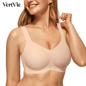 Vertvie Women Wireless Jelly Bras V-neck Comfortable Push Up Bra No Underwire Bra Full Coverage Supportive Bralette Everyday Seamless T-shirt Bra
