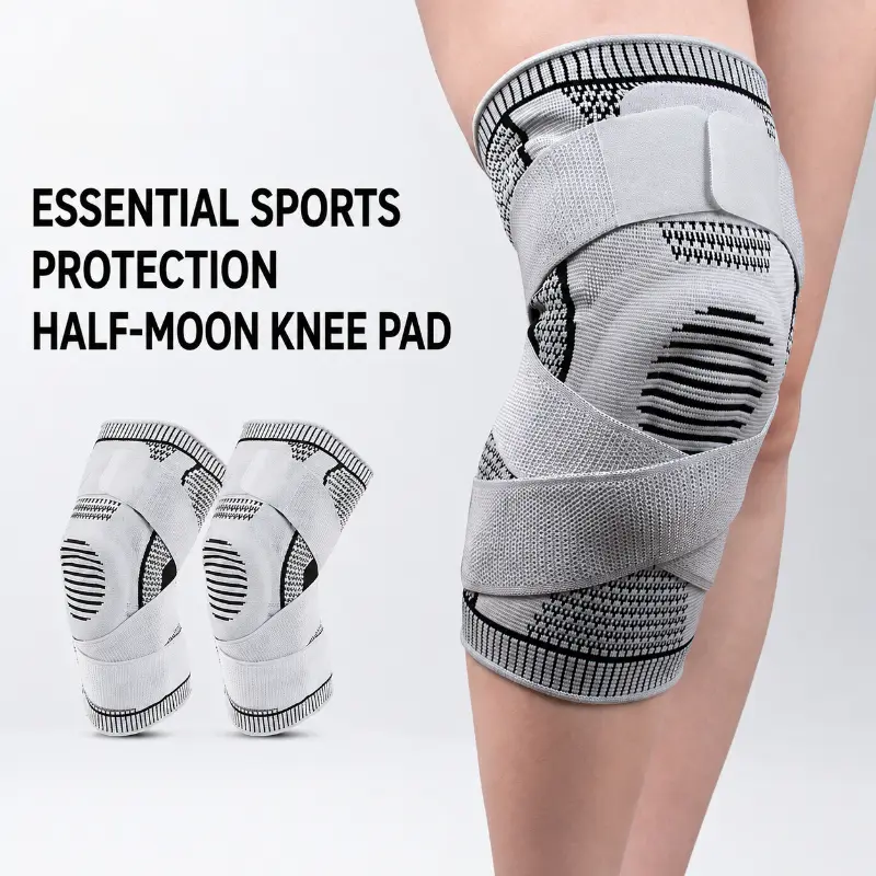 Compression Knee Brace with Silicone Support, Adjustable Strap Knee Sleeve for Men Women, Breathable Protector for Basketball, Running, Hiking & Sports