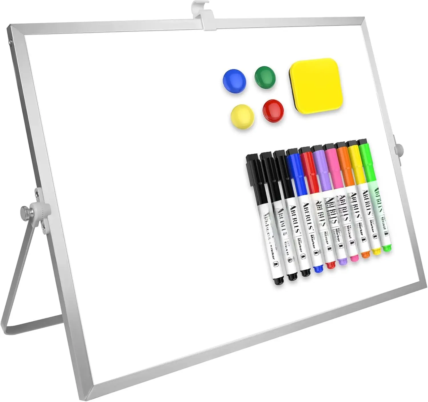 16x12 Inches Double-Sided Dry Erase White Board with Stand - Portable Easel, 10 Markers, 4 Magnets, 1 Eraser, Maximized Writing Space, Easy to Write On, Boost Drawing and Writing Skills for Kitchen Office