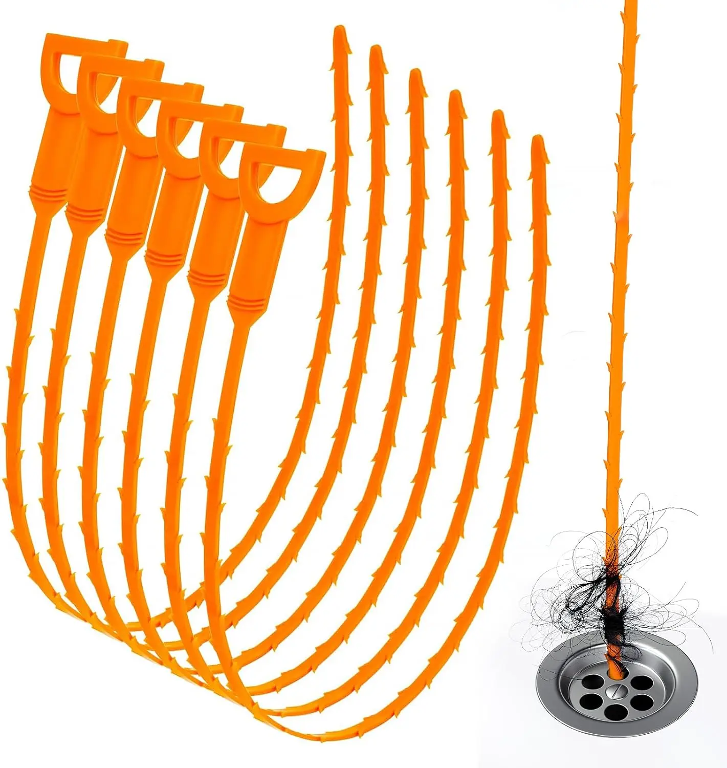 6-Pack 25-In Drain Auger Plumbing Snake, Pipe Clog Remover Kit with 6 Tools for Kitchen Sink & Most Plumbing System Clog Removal