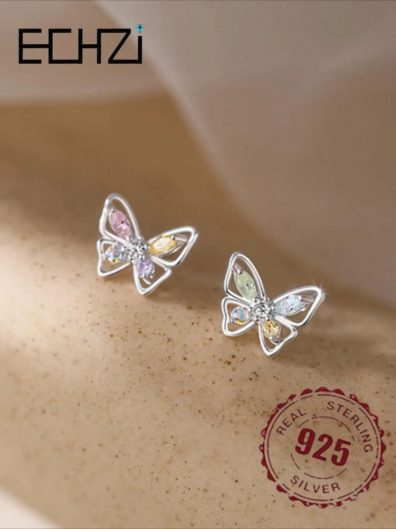 925 Sterling Silver Fashion Pretty Prom Studs Colorful Butterfly Design Stud Earrings, Sweet and Cute Jewelry Accessories for Women, Trendy All-match & Exquisite Jewelry for Birthday Gift