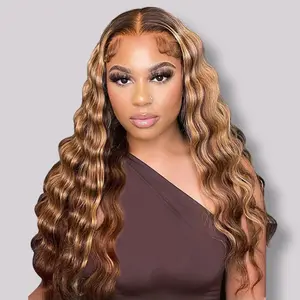 Megalook 13x6 Three-Go Bohemian Natural Curl Highlight Honey Blonde Glueless Wigs With Drawstring 100% Human Hair Wig #Summervibes