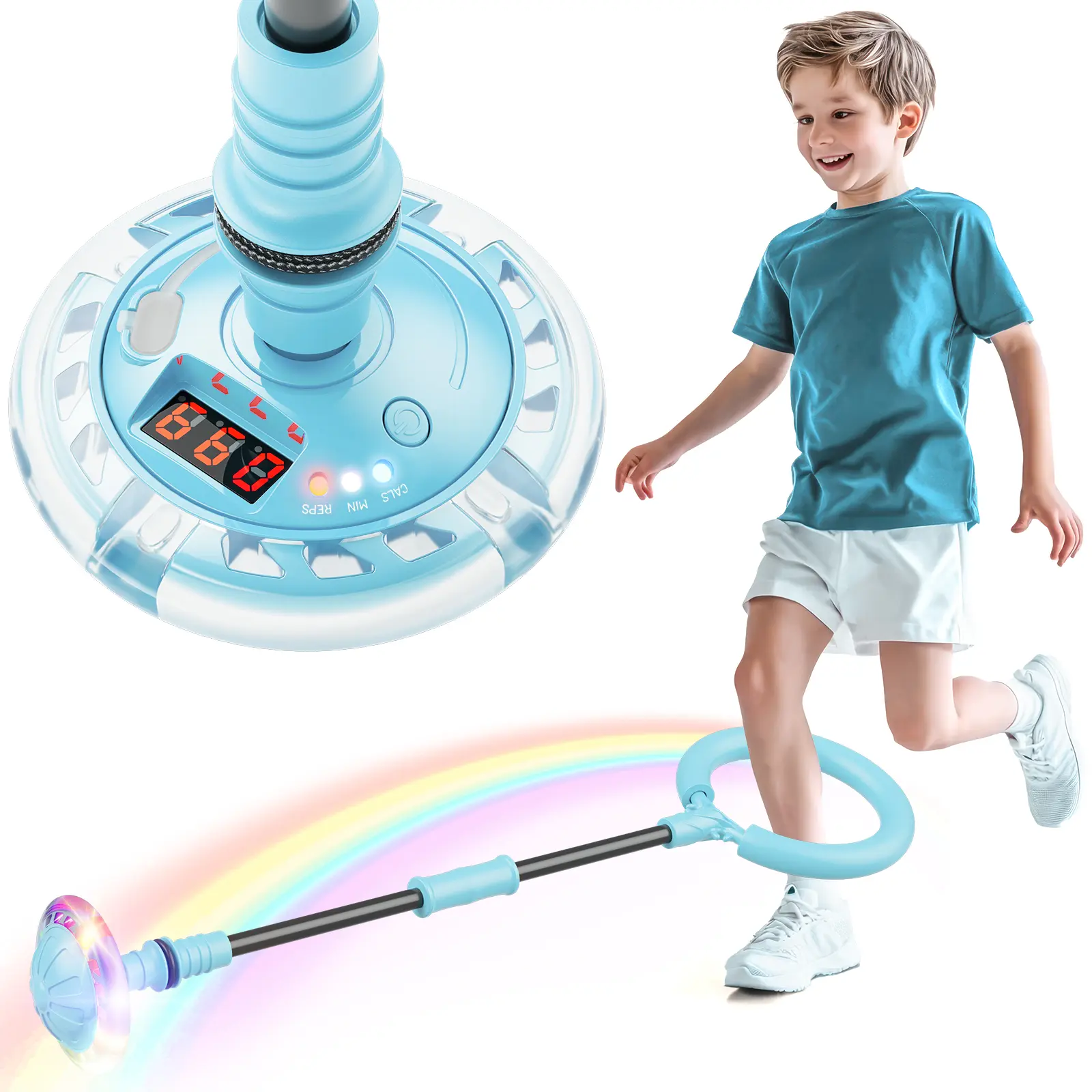Flooyes Skip Ball for Kids, Ankle Skip Ball Toy with Counter, Timer and Cal Calculator, Boys Christmas Birthday Gifts for Age 6 7 8 9 10+, Rechargeable Colorful Flash Wheel Skip Ball for Boys