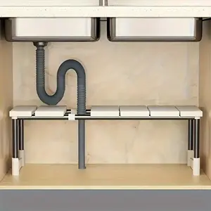 Space Saving Under Sink Kitchen Shelf for Pipe Friendly Storage