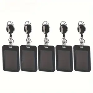 5pcs Telescopic Simple Atmosphere Slide Black Card Case Ideal for Student ID Card and Bank Card