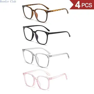 4-Pack Tortoise Frame Glasses for Women, Oversized Blue Light Blocking Eyewear Set, Anti-Eyestrain UV Filter Computer Glasses with Leopard & Clear Frames, Vintage Aesthetic Fashion Specs for Work, Study & Daily Use Tortoiseglasses
