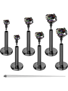 7 Pcs G23 Implant Grade Titanium Flat Back Earrings Hypoallergenic 14K Gold Filled Internal Thread Stud 16G 18G Cartilage Helix Tragus Conch Nose Lip Labret Body Jewelry Piercing Jewelry for Women Men