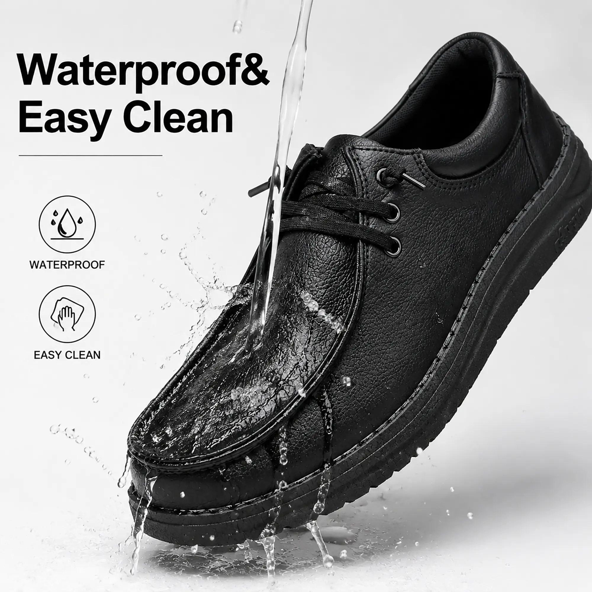 Unisex Closed Lace Leather Work Footwear - Soft, Cushioned, Slip-Resistant, Oil-Resistant Kitchen Walking Shoes for Chefs, Ideal for Long Shifts, Casual, Chefs/Servers, All Season