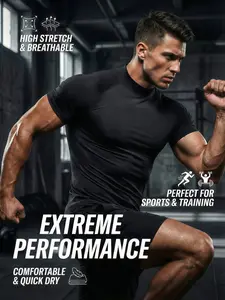 1-Pack  Men's Mock Neck Compression  Workout T-Shirt, Quick Dry Breathable & High Stretch Gym Shirt, compression tops, compression shirts, Muscle Fit Athletic Top for Training, Fitness, Sports, Running, Workout Clothes