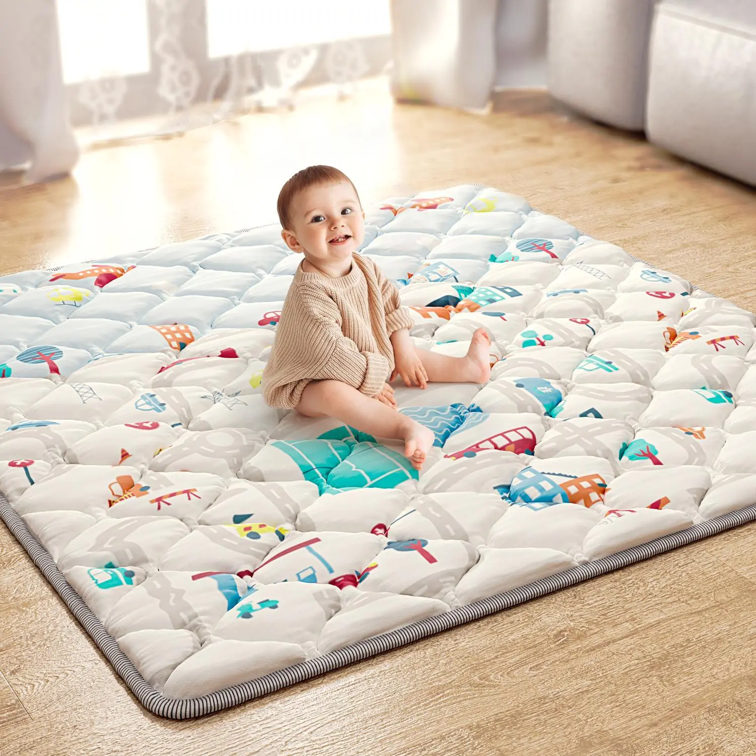 ieBabay Thick Padded Foam Play Mat for Babies, 50x50in XXL Sensory Floor Mat for Tummy Time & Toddlers, Non-Toxic & Portable, Tummy Time Play Mat