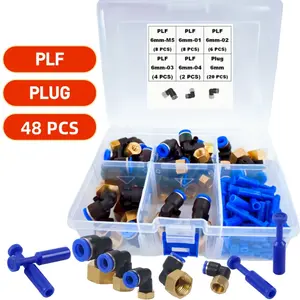 Plf48 Piece Set Bend Elbow + Plug Full Compatibility Kit, 6mm Quick Connect Fittings M5, Bspt Threads L-Shape 90°, Air Compressor/air Tool Use
