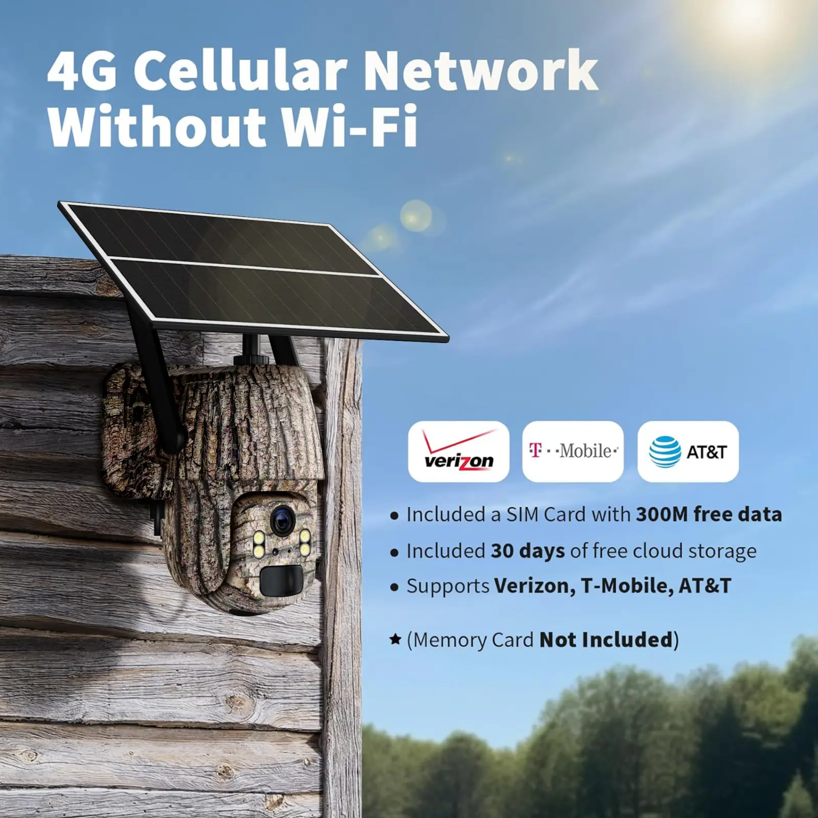 Solar LTE Outdoor Security Camera Trail Camera with Phone Alerts – 2.7K HD Live Video 360 °   View,No WiFi, Remote APP Controlled,WaterProof, Ai Motion Sensor, Night Vision,2 Way Talk - Camouflage