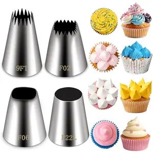 piping tips set (F02 F06 9FT R22L), stainless steel round piping tip,large  square wide  piping tips,eclair churro meringue for cake cupcake cookie decorating