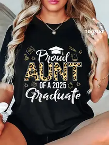 100% Cotton Proud Aunt Of 2025 Graduate Senior Class Graduation Leopard T-Shirt