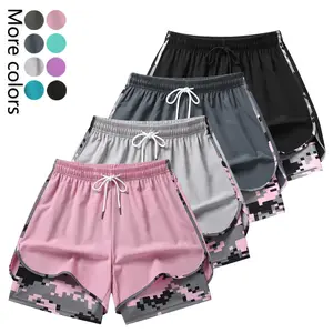 Women’s 4-piece casual athletic shorts set with built-in lining, drawstring design, and elastic waistband; suitable for outdoor sports, fitness, running, and everyday wear; women’s shorts, athletic shorts, womenswear