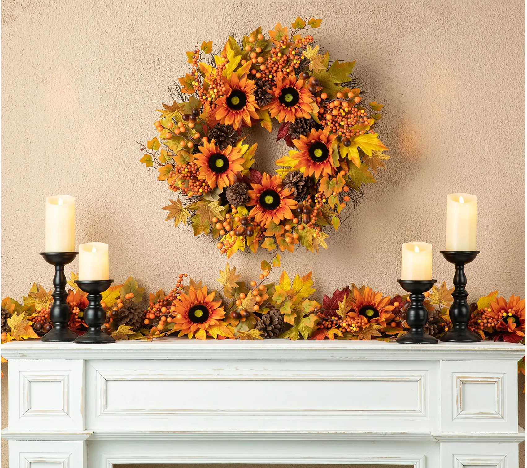 Glitzhome 24"D Fall Sunflower, Maple Leaf and Berry Wreath Glitzhome 24"D Fall Sunflower, Maple Leaf and Berry Wreath