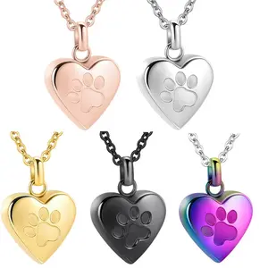 Simple love paw print titanium steel urn necklace commemorates pets creative openable perfume bottle