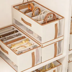 Three-Piece Foldable Storage Box with Compartments, Thick Non-Woven Material, Space-Saving Design, Ideal for Clothes, Luggage, Travel, Folding Storage Bin, Foldable Storage Organizer