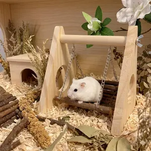 New and new wooden hamster swing Perches suspension bridge design strong metal chain small pet cage Landscape landscaping toys