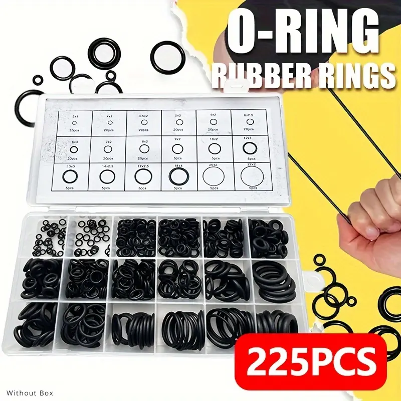 225pcs Durable Rubber O-Ring Kit, Effective Oil-Proof Waterproof Seals for Automotive & Mechanical Use, Various Sizes Available