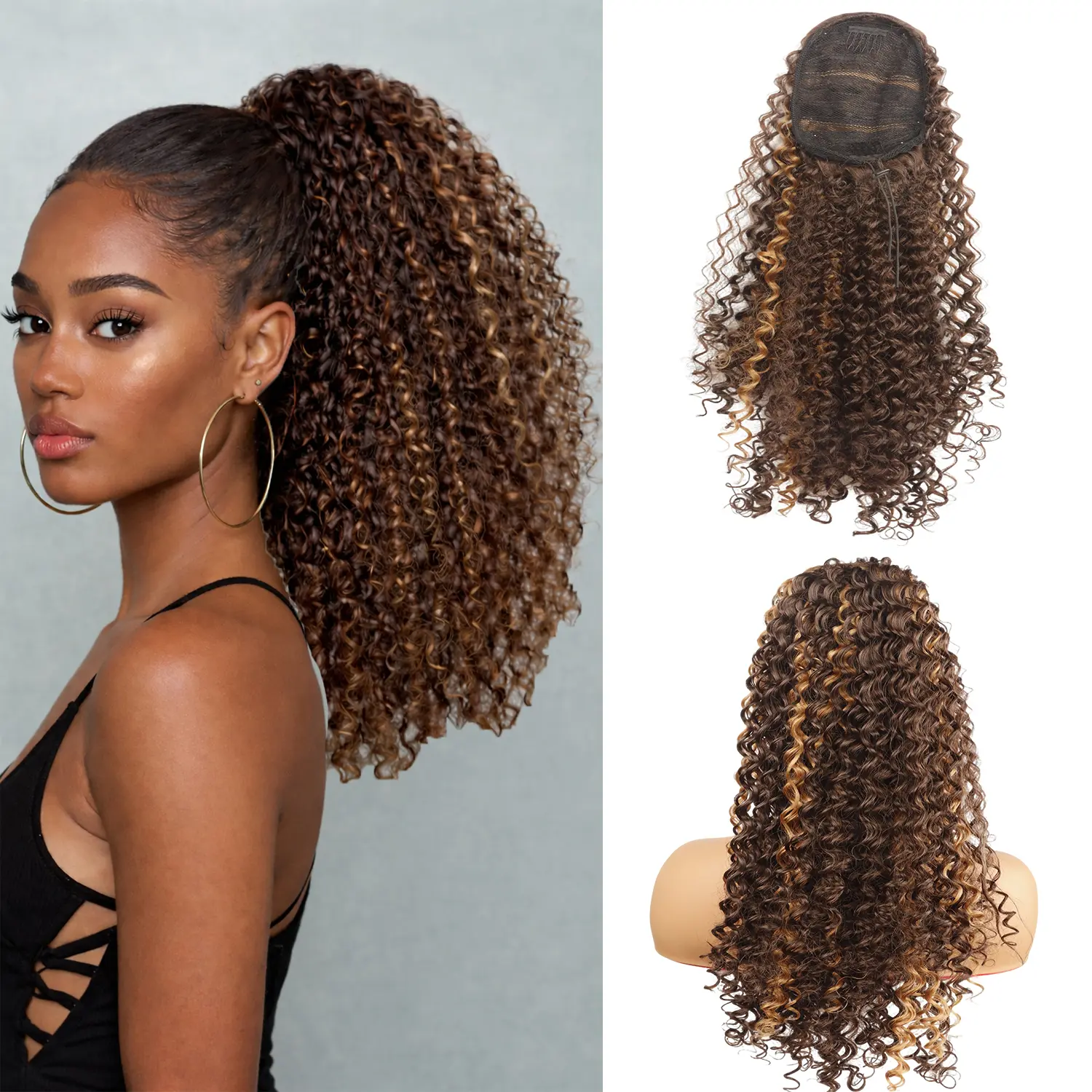 Ponytail Extension Drawstring Ponytail for Black Women 20 Inch Synthetic Long Afro Curly Fluffy Ponytail for Daily Use natural voluminous look