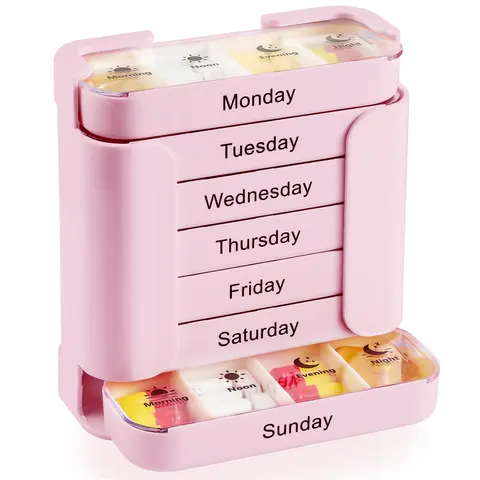 7-Day Compact Drawer-Style Pill Organizer for Adults, 28-Compartment Daily AM/PM Sections, Durable Reusable Wipe-Clean Medicine Box with Lid, Ideal for Home, Travel, Office (7Day Drawer Stash Pill Dispenser)