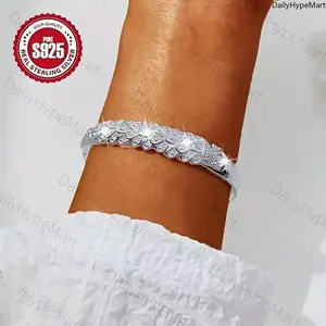 925 Silver Peacock Open Adjustable Bracelet, Versatile for Beach & Wedding Gifts
