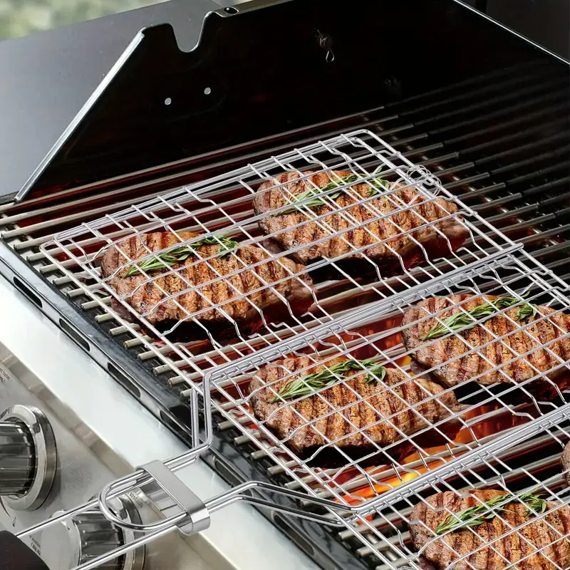 Stainless Steel Folding Portable Fish Grilling Basket with Removable Handle - Grilling Tools, BBQ Grill Accessories, Utensils for Fish, Vegetables, Shrimp, Deep Capacity Large Tray, Bbq Nights