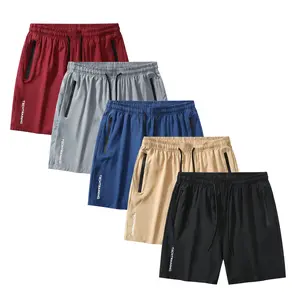 Men's Summer Solid Color Letter Print Shorts - Breathable, Quick-Drying, Lightweight Printed Shorts, Adjustable Drawstring Waist, Zipper Pockets, Street Style, Casual Sporty Daily Wear, Comfortable Versatile, Breathable Printed Shorts
