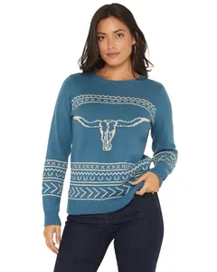Cotton Women's And Rye Steerhead Sweater - Crk223bl-Blue