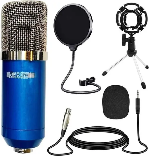 5Core All-In-1 Professional Large Diaphragm Condenser Podcast Mic Bundle With Pop Filter, Shock Mount, Tripod