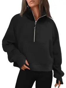 Women's New Sporty Half-Zip Yoga Top, Loose Fit Stand Collar Fleece Sweatshirt, Casual Fitness Wear, Casual Workout Tops, Sports Tops