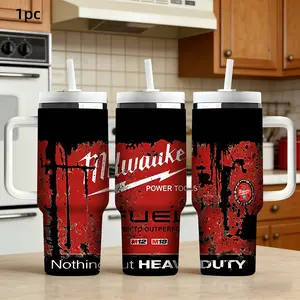 1pc 40oz Stainless Steel Insulated Tumbler — Milwaukee-Style "Hardcore Industrial" Design. Dual-Use for Job Sites & Outdoors. Features a Handle and Straw. Ideal for Gyms and Indoor Use. A Personalized Gift for Birthdays and Holidays