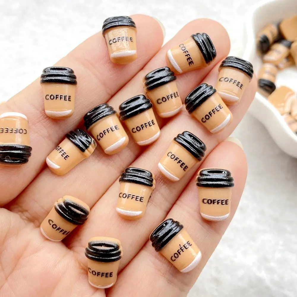 40pcs colorful cartoon mini coffee cup resin rhinestone nail accessories, charming and sweet multifunctional jewelry - suitable for nail art, Wrap Nail Design, scrapbook DIY、 Wedding decorations and nail art accessories, Nail Art Supplies