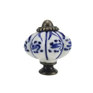 4/8/12pcs Hand-Painted Blue Ceramic Pumpkin Knobs, Decorative Vintage Floral Drawer Pulls, Antique Brass Base, Suitable for Cabinets, Cupboards, Dressers, Bowls