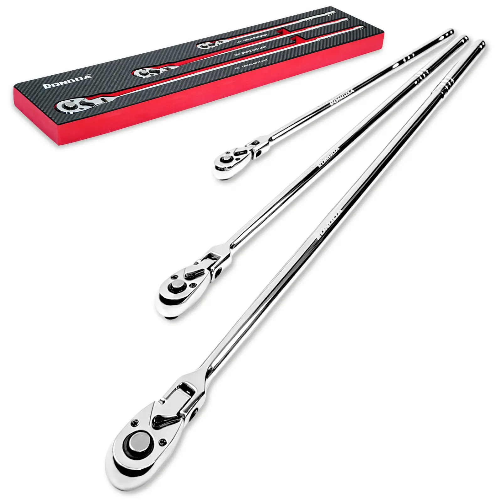 3PC Extra Long Flex Head Ratchet Set - 72-Tooth Socket Wrench, Quick Release Reversible Design, Chrome Alloy Flexible Shaft Work & Mechanic Tool Kits, Work Tools, Mechanic Tools