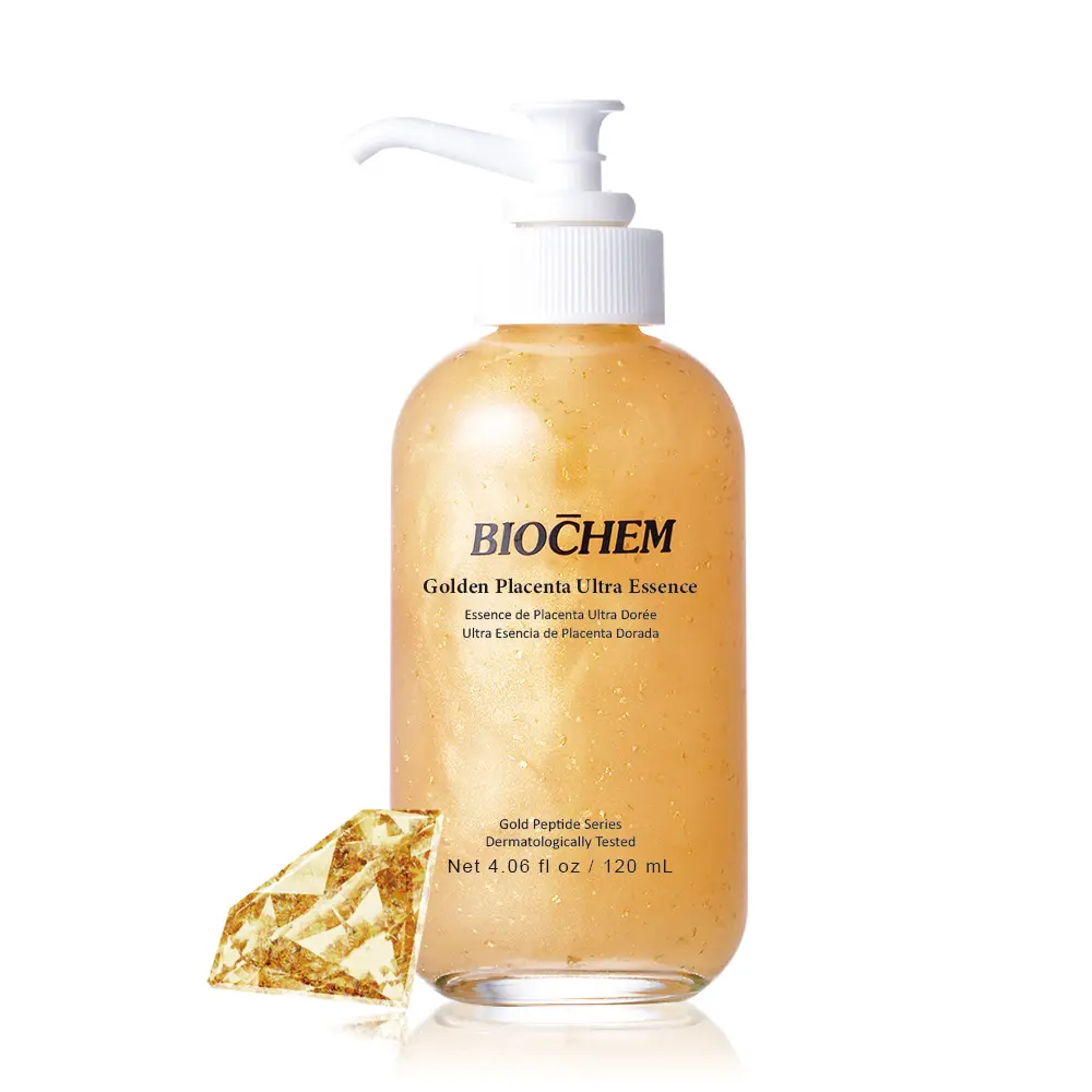 BIOCHEM Golden Placenta Ultra Essence Facial Serum - Anti-Aging Luxury Elixir for Combination Skin, Collagen Boost, Firmer, Elastic, Smoother Skin - 120 mL/4.06 Fl. Oz. Single Item